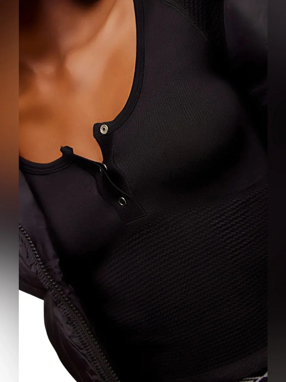FREE PEOPLE | ✨NEW✨ Bail Out Crop Thermal Knit Top in Black